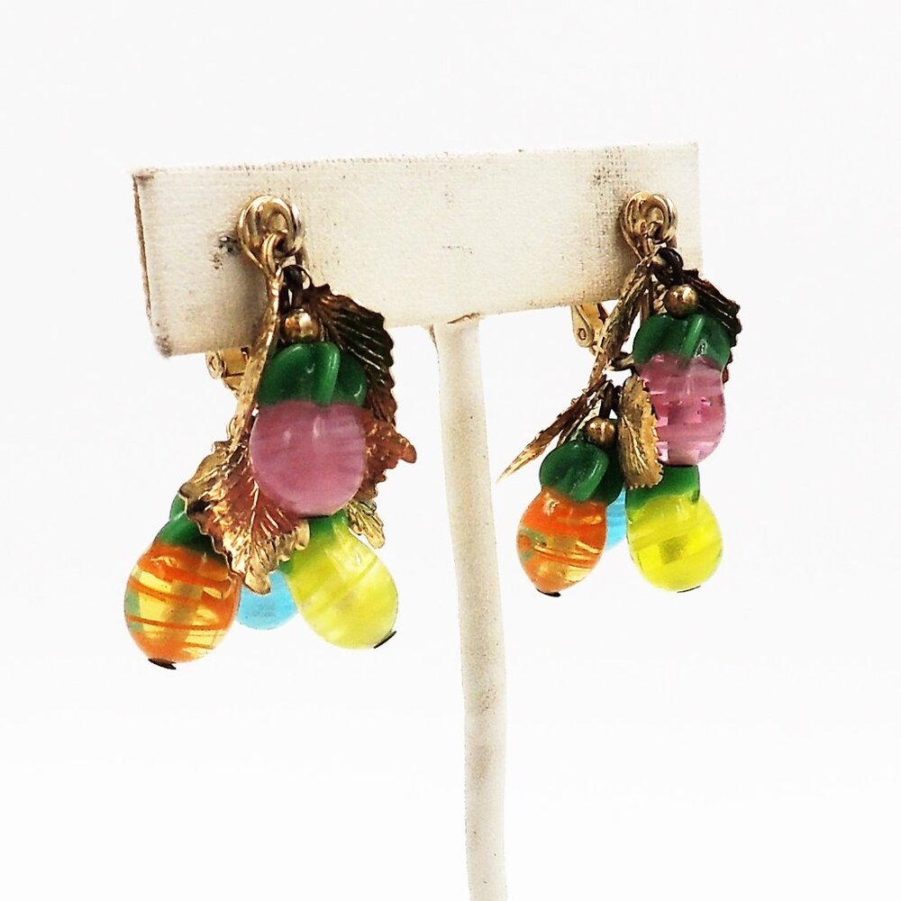 Vintage 1960s Napier Art Glass Fruit Drops Clip Earrings - Picture 3 of 7